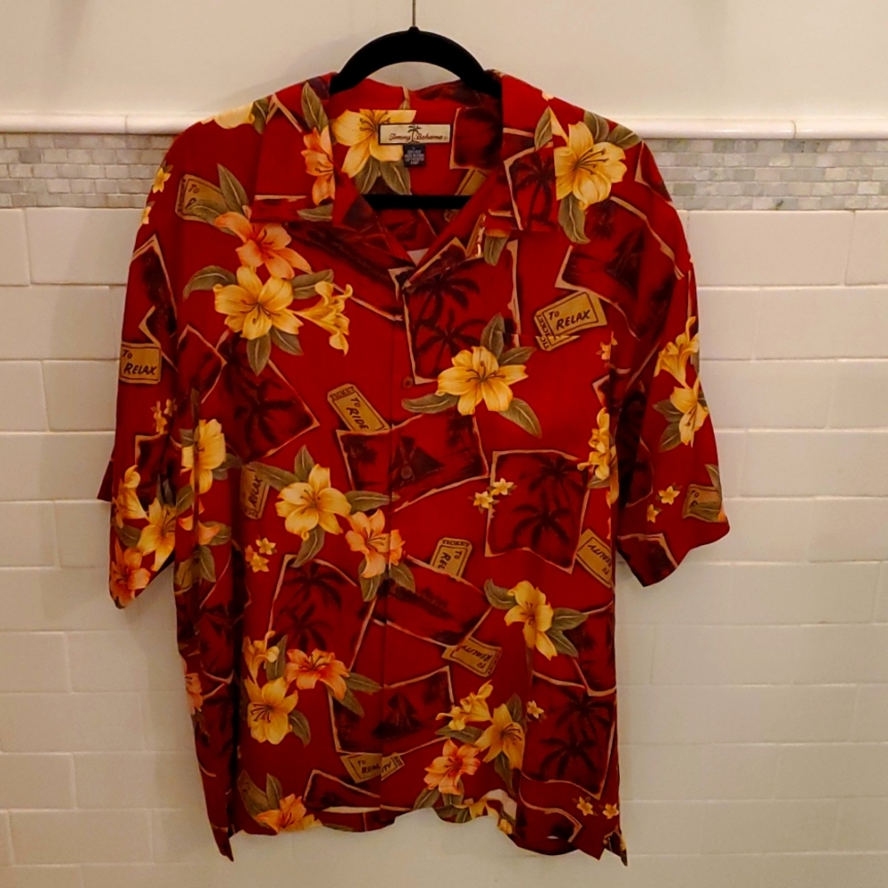 Tommy Bahama 100% silk shirt men's L